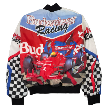 Vintage 90s Budweiser Racing Satin Bomber Jacket White