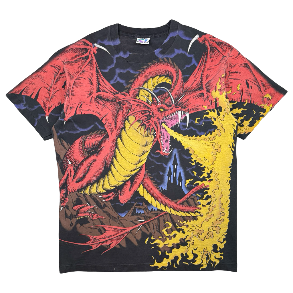 Vintage Liquid Blue Dragon AOP Faded Tee Black