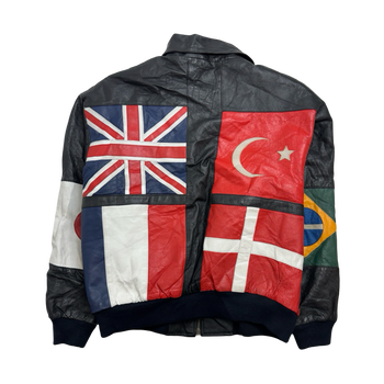 Vintage International Flags Leather Zip-Up Jacket