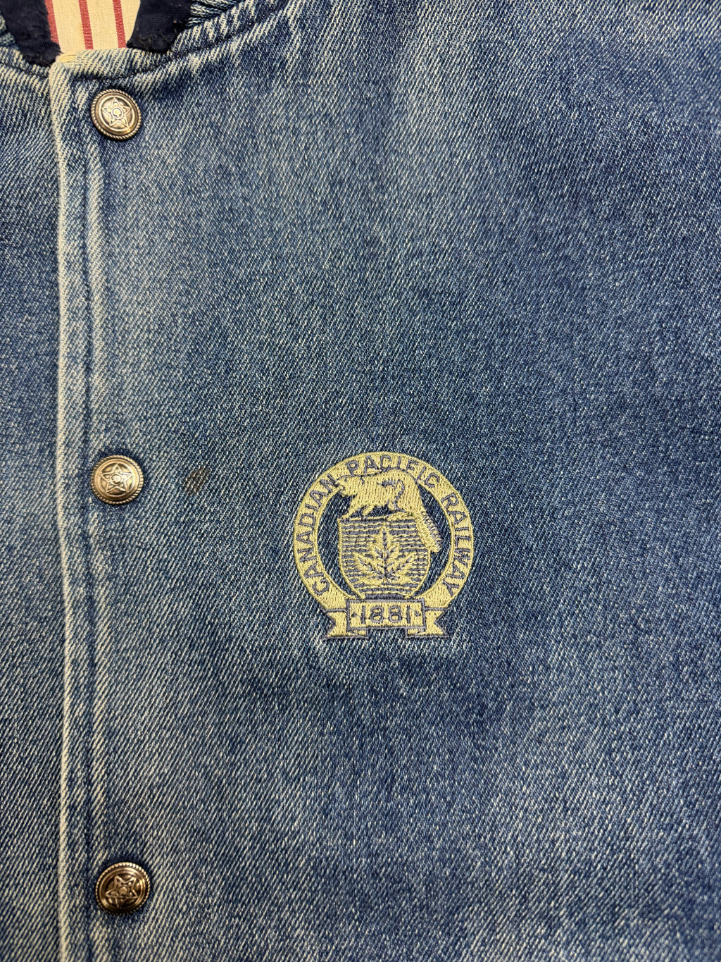 (XL) Vintage 90s Faded Denim Varsity Jacket