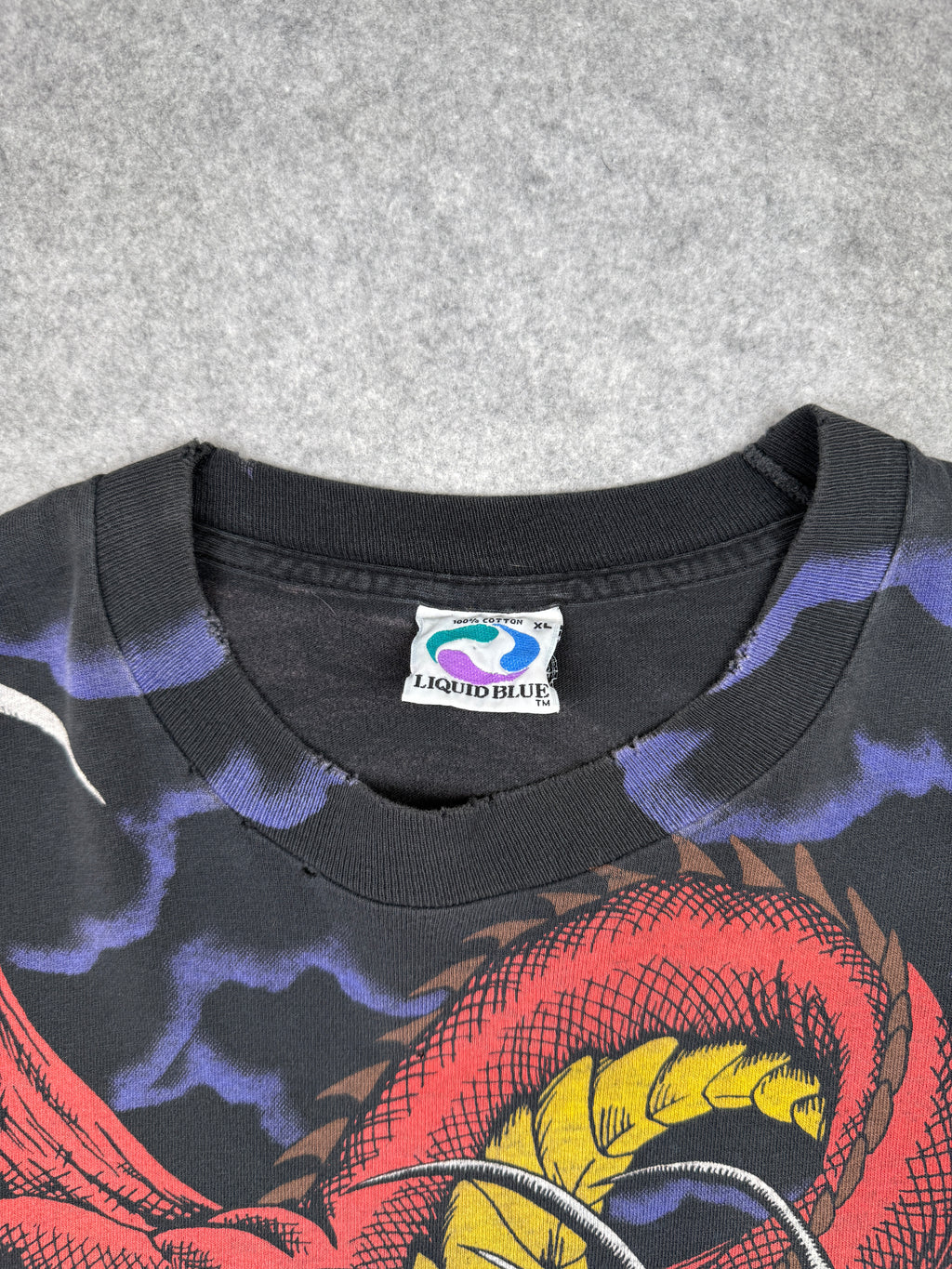 Vintage Liquid Blue Dragon AOP Faded Tee Black