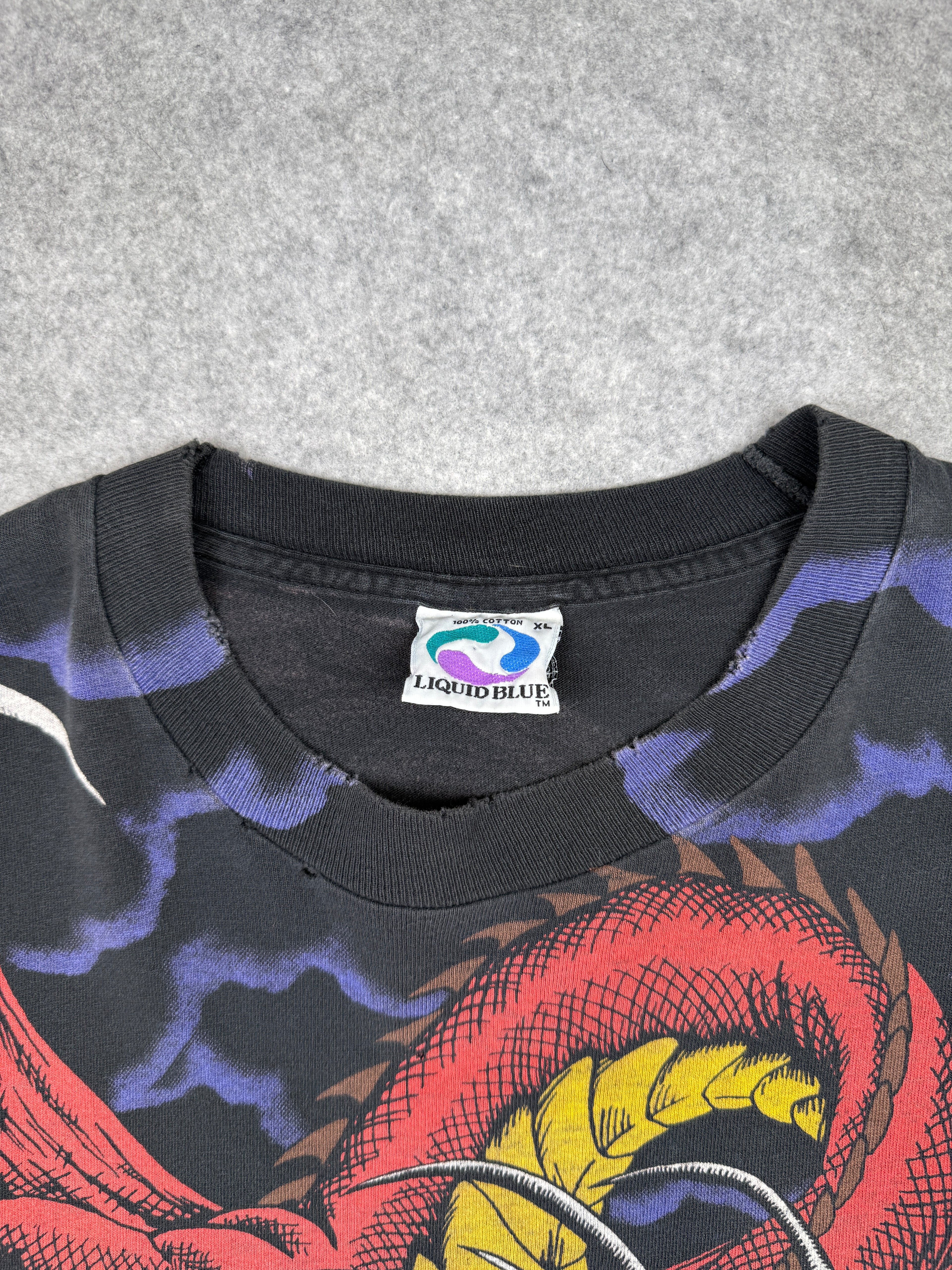 Vintage Liquid Blue Dragon AOP Faded Tee Black