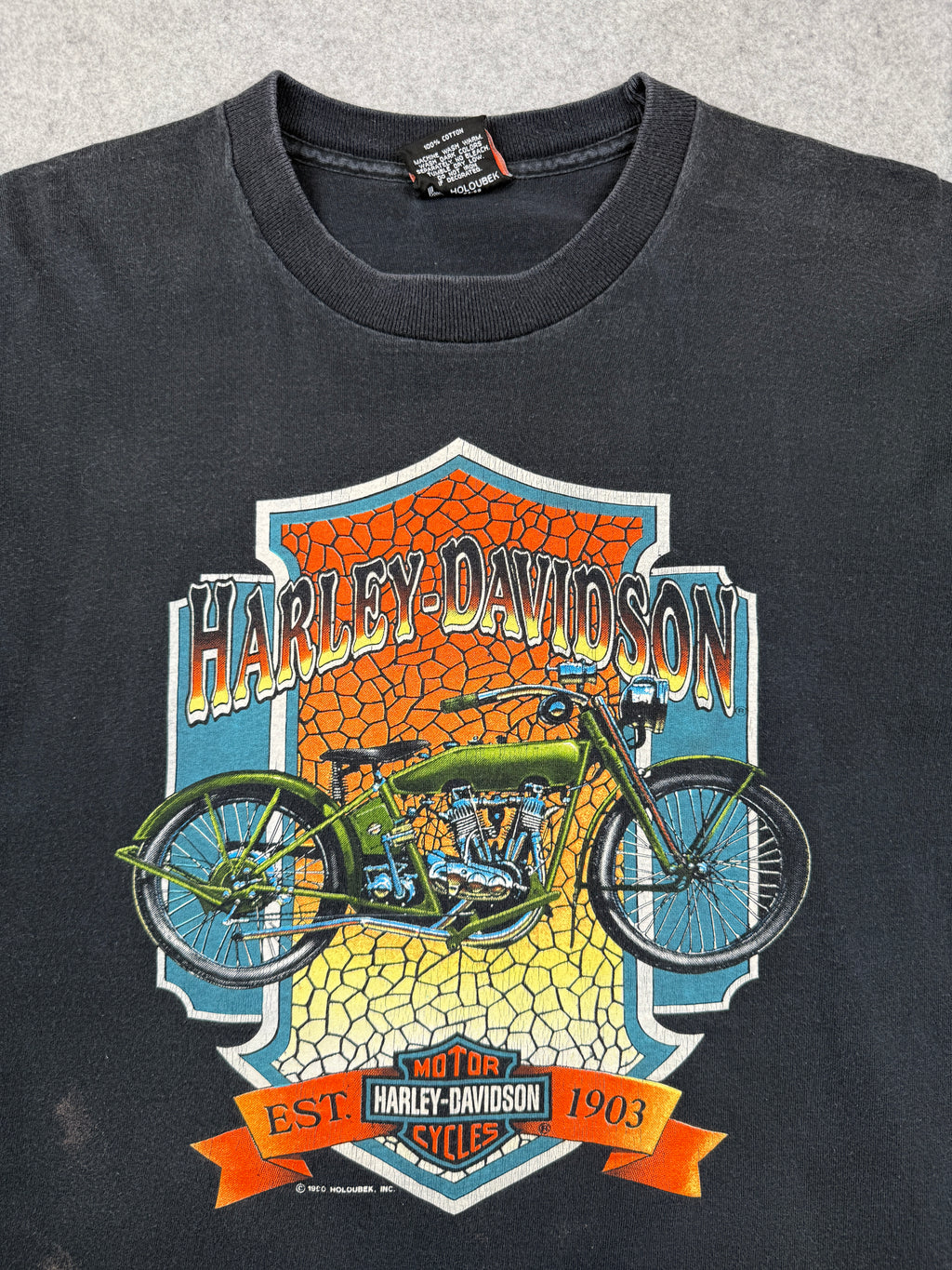 Vintage Harley Davidson Stained Glass Tee Black