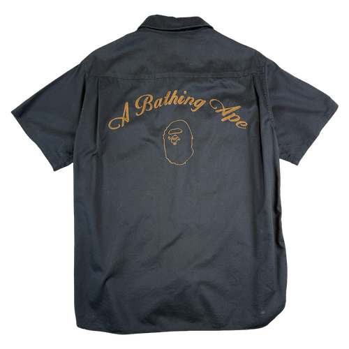 BAPE Stiched Logo Button Up Tee Black (USED) | Vintage Clothing Store Canada