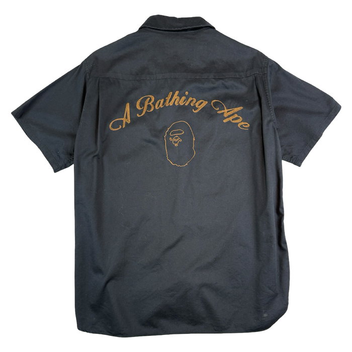 BAPE Stiched Logo Button Up Tee Black (USED) | Vitnage Clothing Store Canada