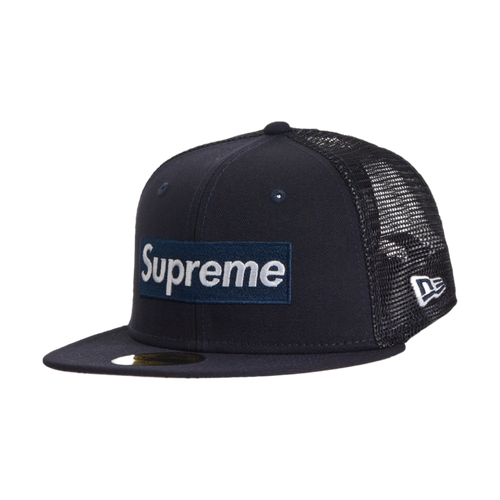 Supreme Box Logo Mesh Black New Era Hat Navy (SS23) | Vintage Clothing Store Canada