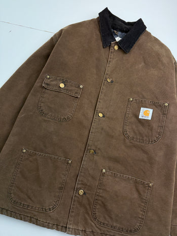 Vintage 90s Carhartt Chore Work Jacket Brown