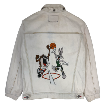 Vintage Looney Tunes Basketball Denim Jacket White