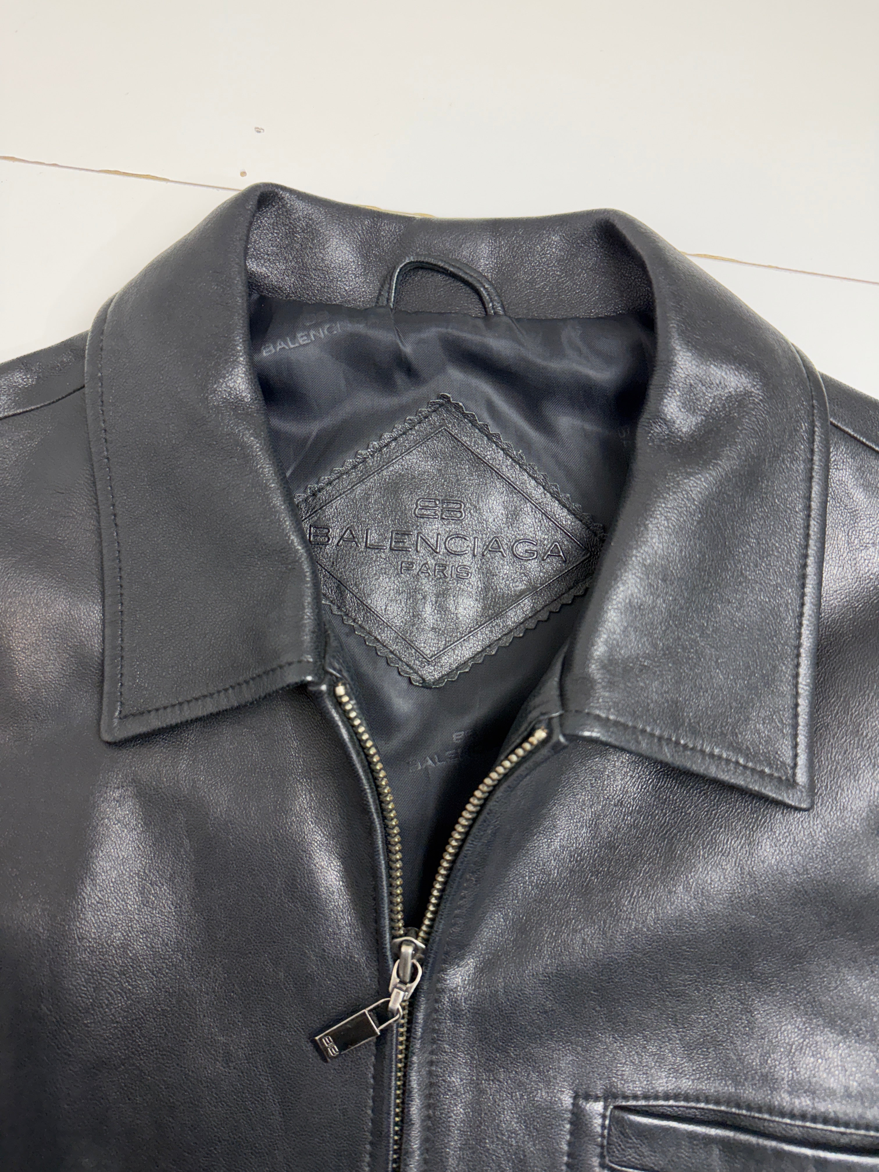 Vintage Balenciaga Paris BB Leather Jacket Black