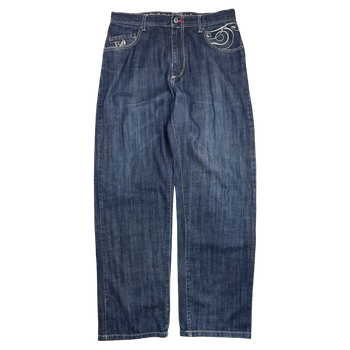 Johnny Blaze Embroidered Spell Out Denim Pants