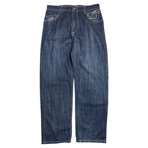 Johnny Blaze Embroidered Spell Out Denim Pants | Vintage Clothing Store Canada