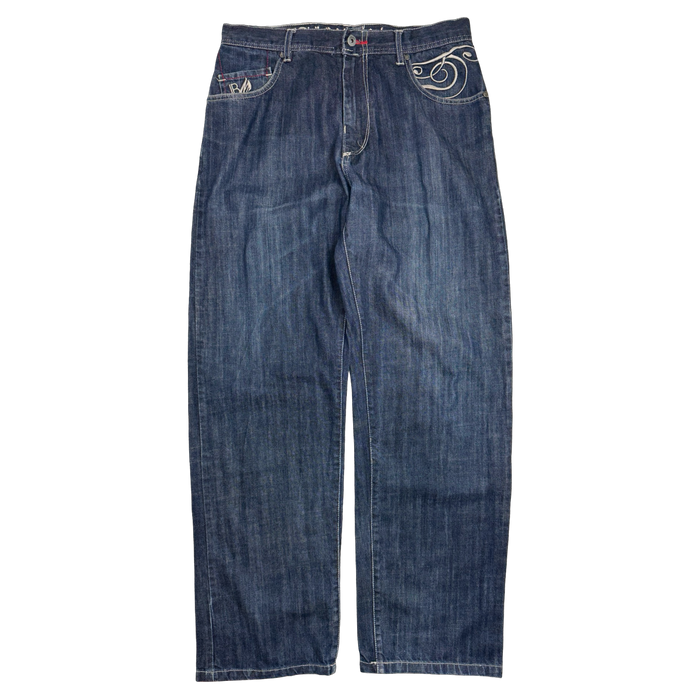 Johnny Blaze Embroidered Spell Out Denim Pants | Vitnage Clothing Store Canada