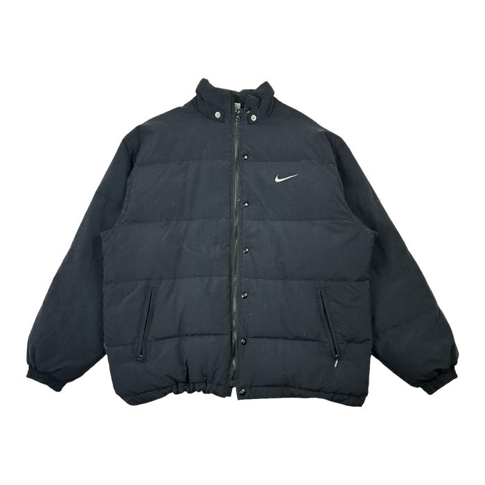 Vintage Nike Spellout Puffer Jacket Black | Vitnage Clothing Store Canada
