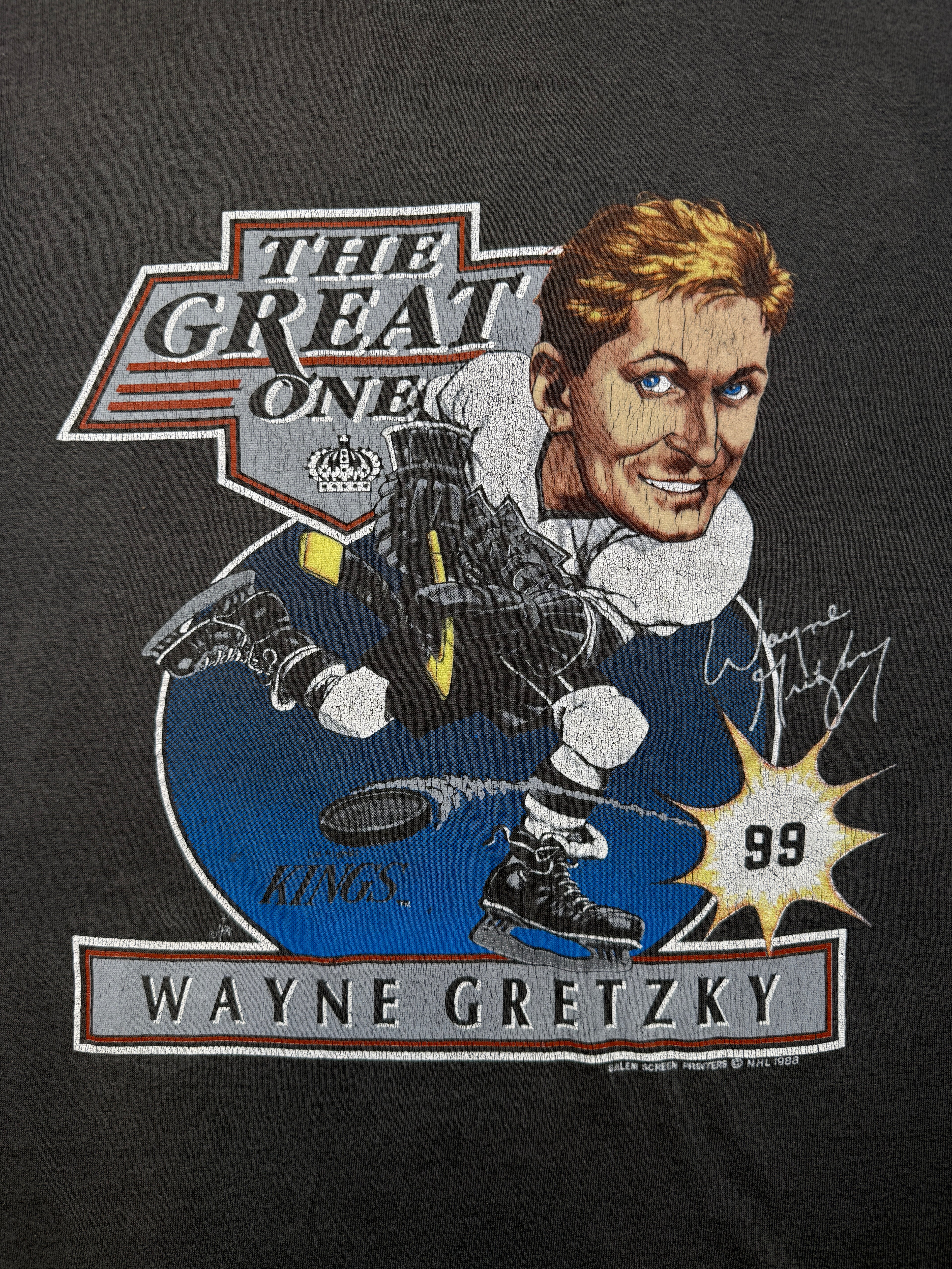 Vintage Wayne Gretzky LA Kings The Great One Tee Dark Grey