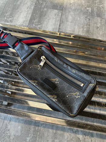 Gucci Tiger Bum Bag Black Canvas