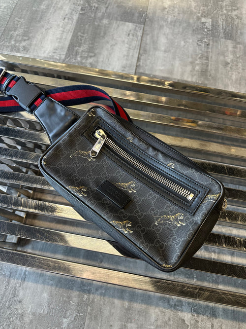 Gucci Tiger Bum Bag Black Canvas | Vintage Clothing Store Canada