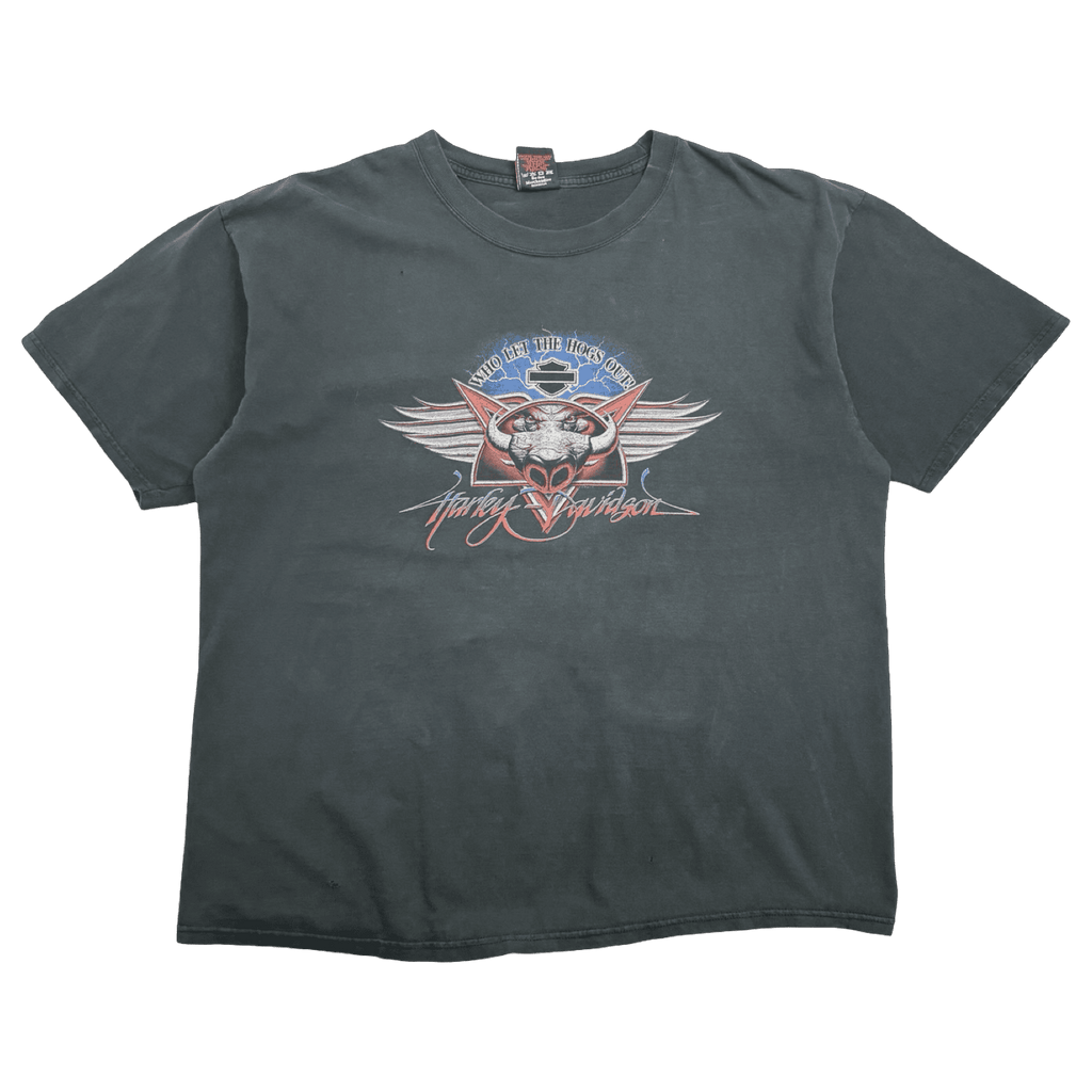 Vintage 2000s Harley Davidson Who Let The Hogs Out Tee Black