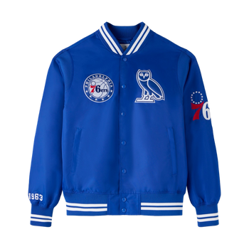 OVO Philadelphia 76ers Satin Varsity Jacket Blue