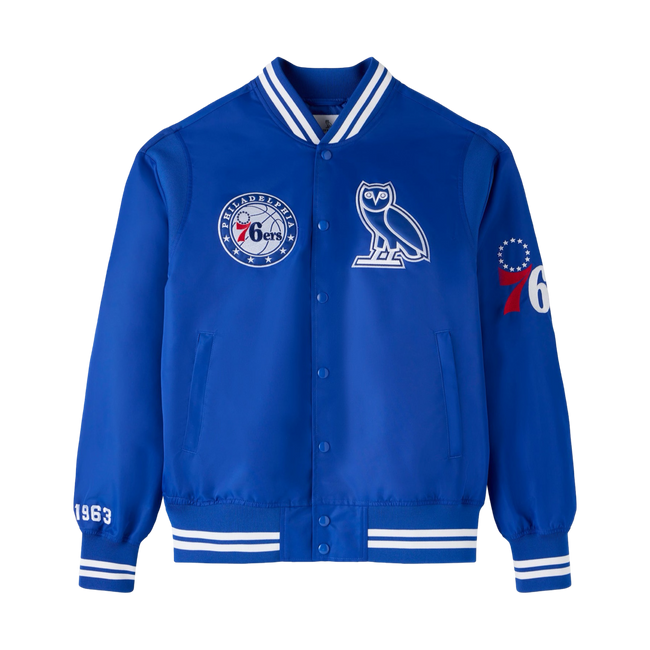 OVO Philadelphia 76ers Satin Varsity Jacket Blue