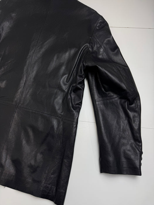 Vintage 90s Balenciaga Paris Blazer Leather Jacket Black | Vitnage Clothing Store Canada