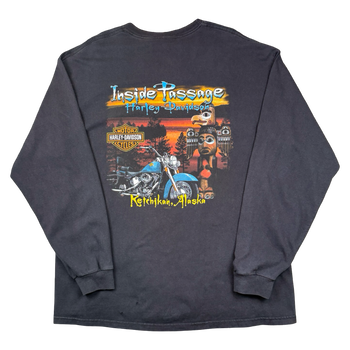 Vintage Harley Davidson Alaska Inside Passage L/S Tee Black