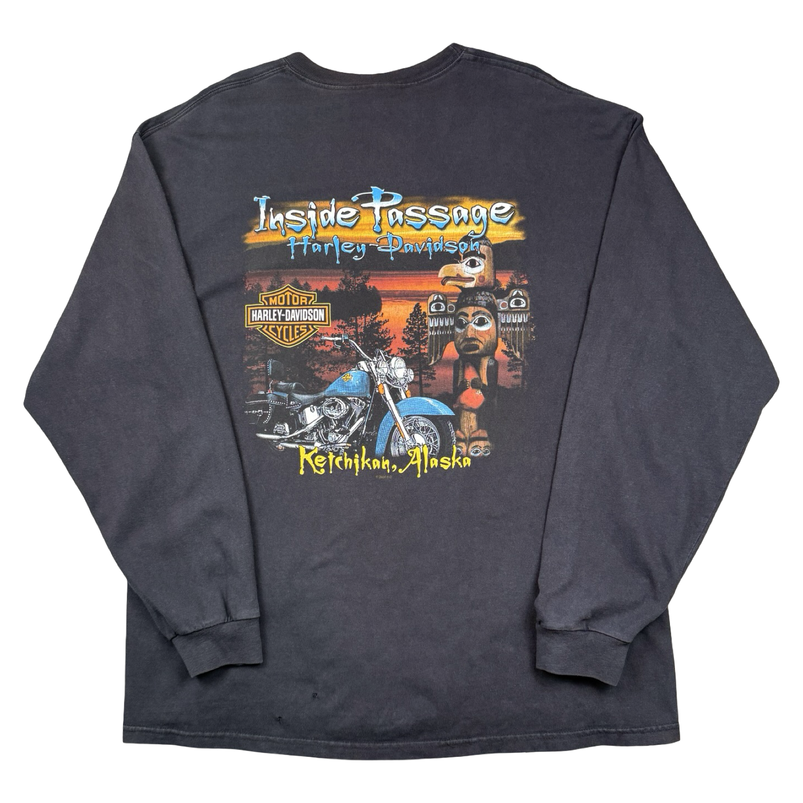 Vintage Harley Davidson Alaska Inside Passage L/S Tee Black