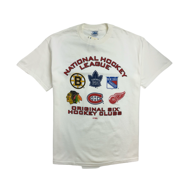 (L) Vintage NHL Original Six Hockey Club Tee White