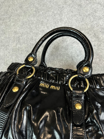 Miu Miu Patent Leather Top Handle Bag Black