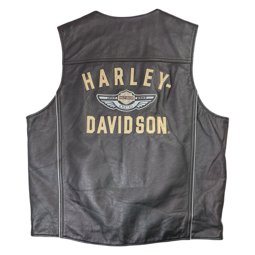 Vintage Harley Davidson 100th Anniversary Leather Vest Black | Vintage Clothing Store Canada