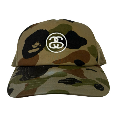 BAPE x Stussy Trucker Mesh Hat Green (USED) | Vintage Clothing Store Canada