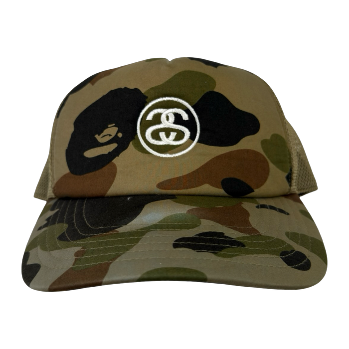 BAPE x Stussy Trucker Mesh Hat Green (USED) | Vitnage Clothing Store Canada