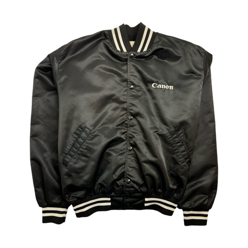 (M) Vintage Canon Satin Varsity Jacket Black | Vintage Clothing Store Canada