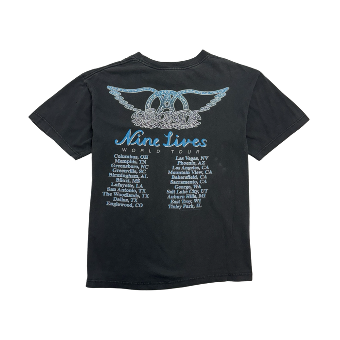 (L) Vintage '97 Aerosmith Nine Lives World Tour Tee Black | Vitnage Clothing Store Canada