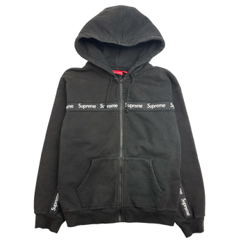 Supreme Text Stripe Zip Up Sweater Black (USED)