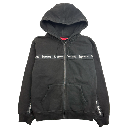 Supreme Text Stripe Zip Up Sweater Black (USED) | Vintage Clothing Store Canada