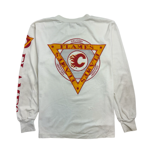 (S) Vintage 90s Calgary Flames L/S Tee White | Vintage Clothing Store Canada