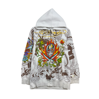 Vintage Y2k Ed Hardy Zip-Up Hoodie White