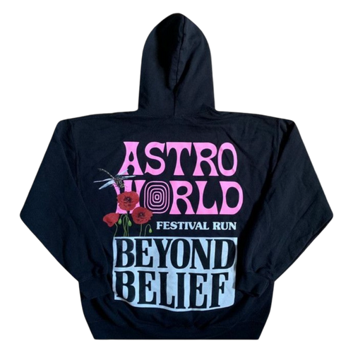 Travis Scott Astroworld Festival Run Beyond Belief Hoodie Black | Vintage Clothing Store Canada