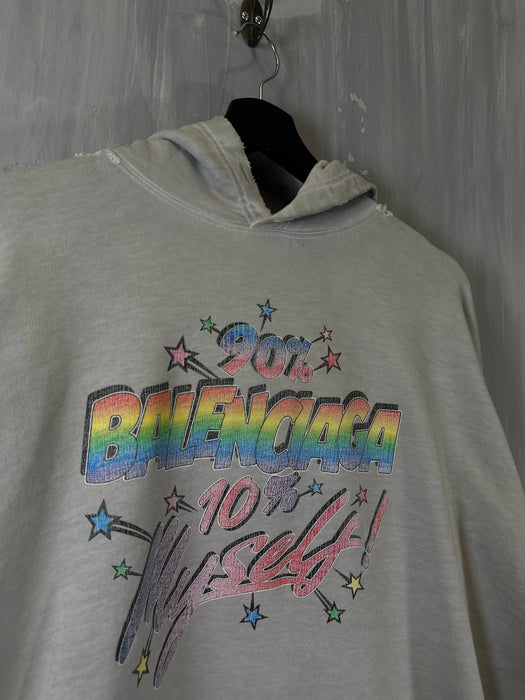 Balenciaga Graphic Wide-Fit Hoodie Light Grey (USED) | Vitnage Clothing Store Canada