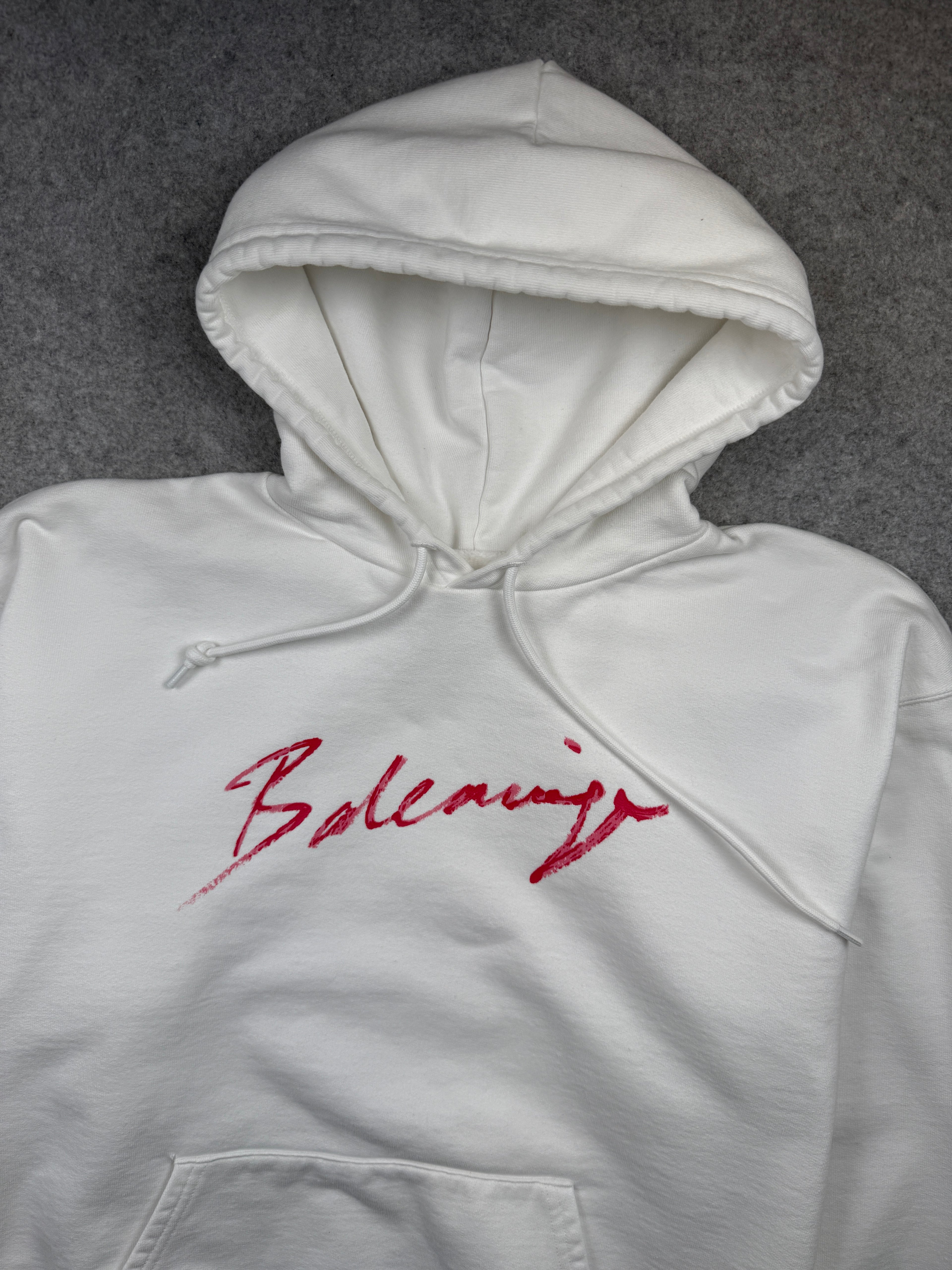 Balenciaga Cursive Logo Hoodie White (USED)
