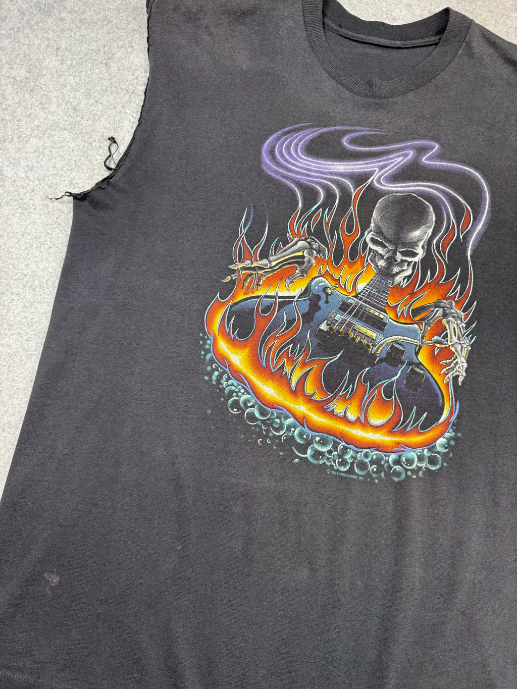 Vintage Holoubek Skeleton Flame Guitar Sleeveless Tee Black