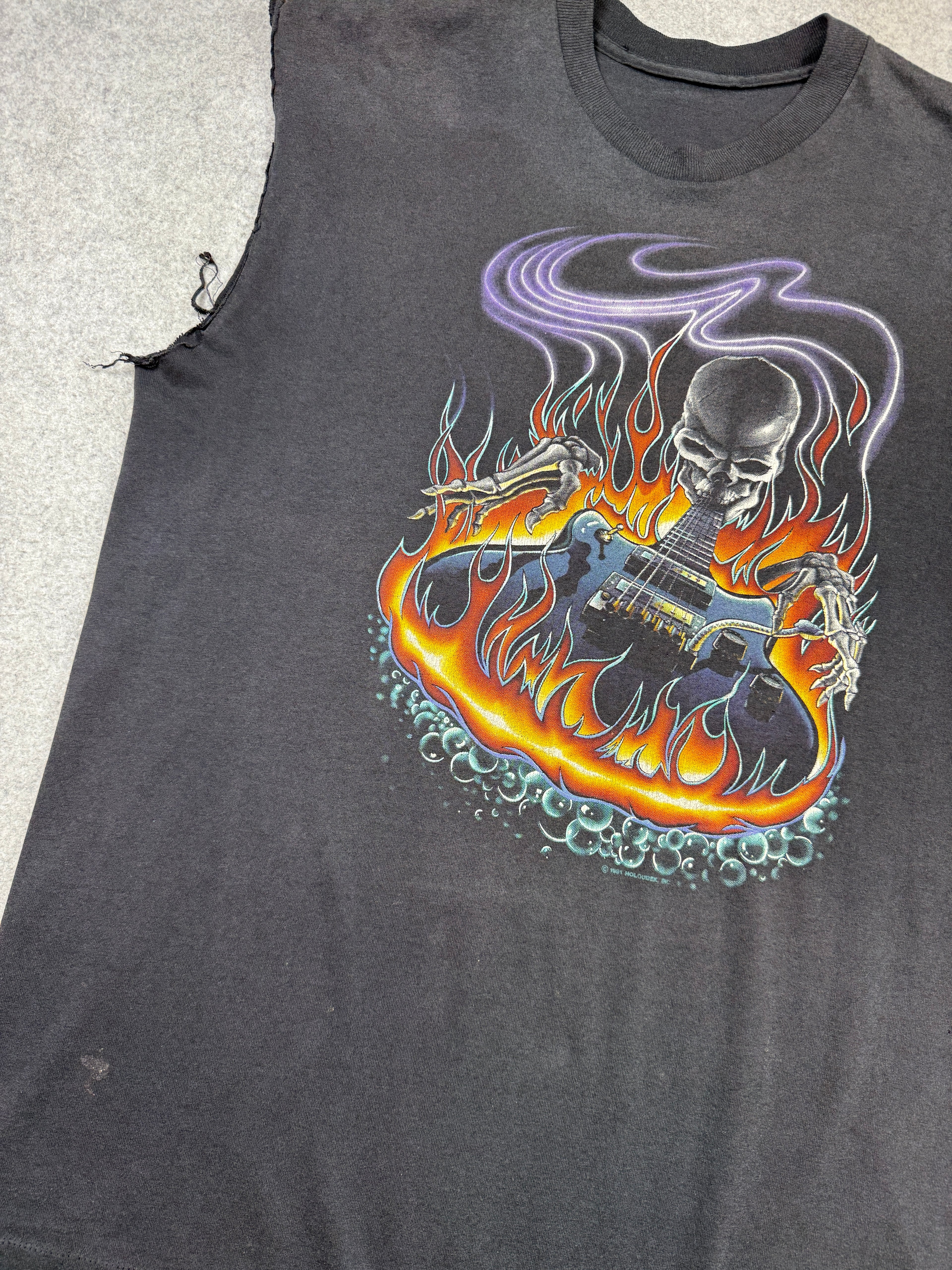 Vintage Holoubek Skeleton Flame Guitar Sleeveless Tee Black