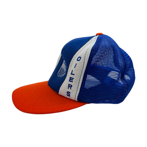 Vintage Edmonton Oilers Trucker Snapback Hat Blue | Vintage Clothing Store Canada