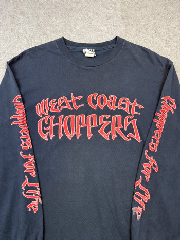 Vintage West Coast Choppers Script Sleeve Logo L/S Tee Navy/Red
