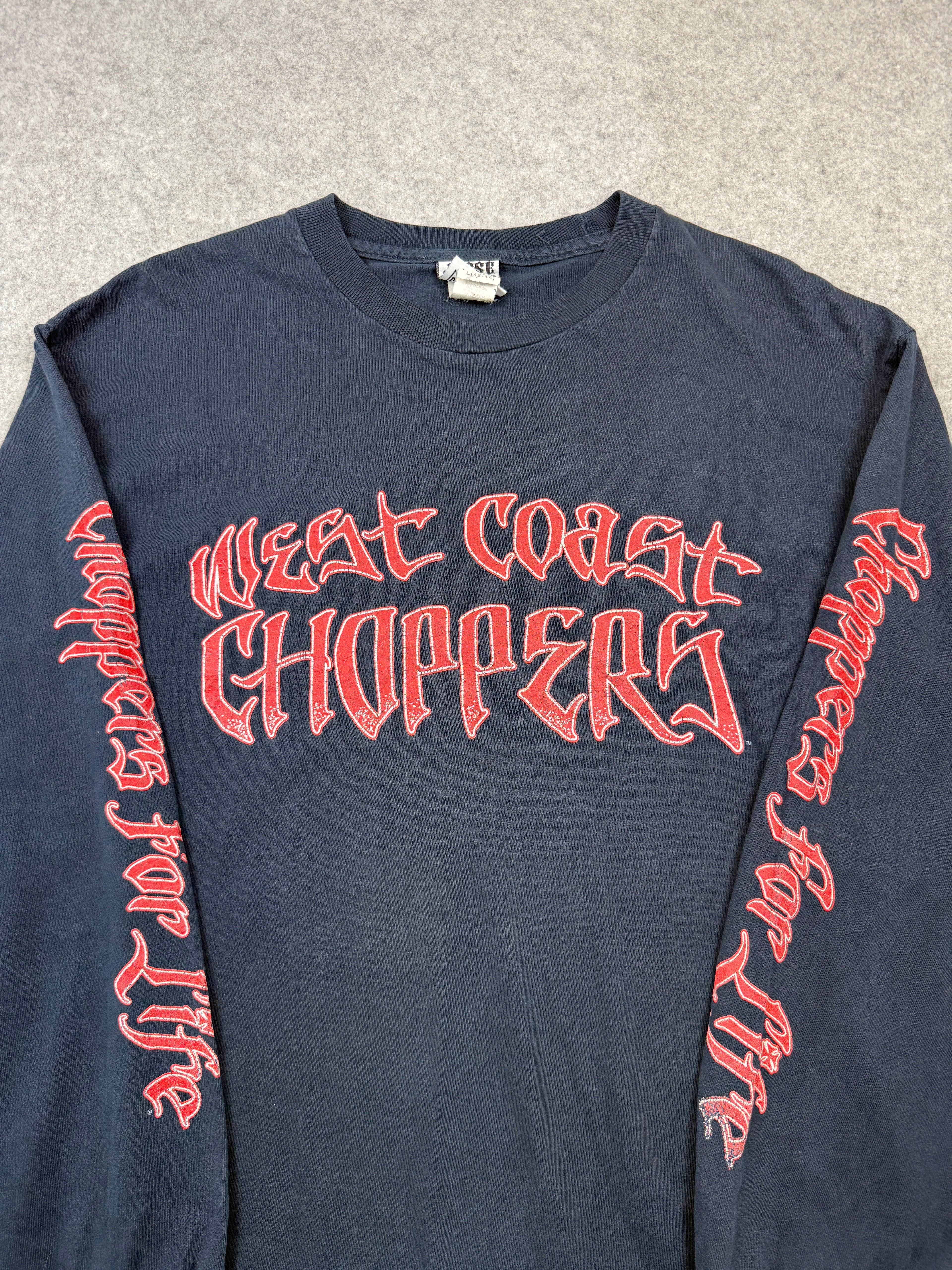 Vintage West Coast Choppers Script Sleeve Logo L/S Tee Navy/Red