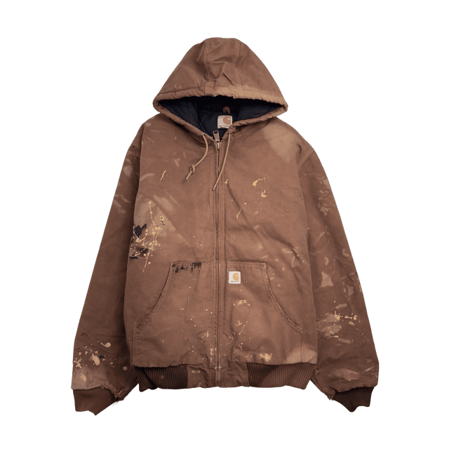 Vintage 90s Carhartt Paint Splatter Hooded Jacket Brown