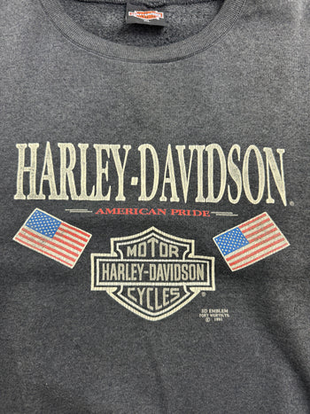 (M) Vintage '91 3D Emblem Harley Davidson Sweatshirt Dark Grey