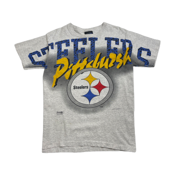 (M) Vintage '94 Pittsburgh Steelers Cross Print Tee Grey