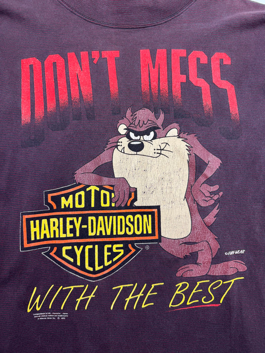 Vintage '92 Harley Davidson Tasmanian Devil L/S Tee Burgundy | Vitnage Clothing Store Canada