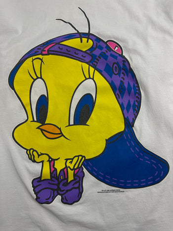 (L) Vintage '96 Warner Bros Tweety Bird L/S Tee White